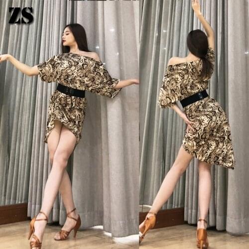 2021 Latin Dance Dress For Women Snake print/Black Latin Practice Dress Female Adult Latin Dance Dresses For Competition