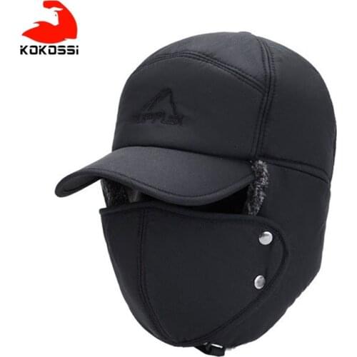 KoKossi Fishing Winter Thermal Bomber Hats Men Women Fashion Ear Protection Face Windproof Ski Cap Velvet Thicken Couple Hat