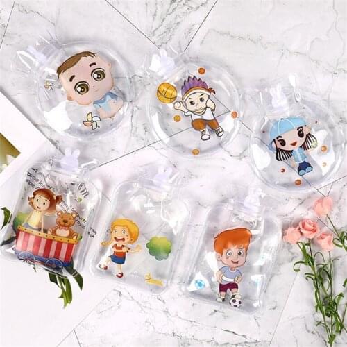 1 pcs Small Transparent Hot Water Bottle Cartoon Simple Winter Warm Water Bag Student Portable Mini Water Warm Hand Treasure
