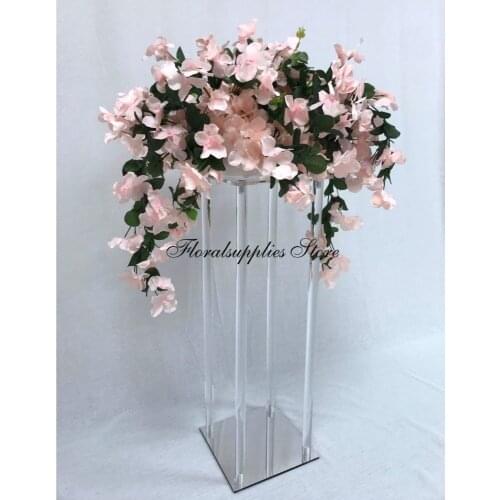 10PCS Clear Acrylic Flower Stand with Mirror Plate Wedding Crystal Flower Vase Centerpiece Vases for Wedding Decoration
