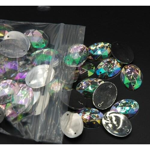 100pcs 13x18mm Crystal Clear AB Color Oval Sew On Acrylic Rhinestones Flat Back Gems Round 2 Holes Strass Crystal Stones