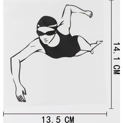 13.5CMX14.1CM Sport Swimming Swimmer Woman Vinyl Car Sticker Black/Silver 8A-0708