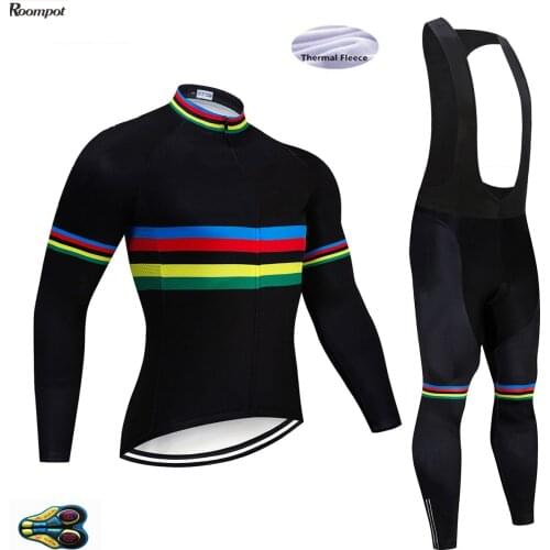 2019 Black Team Cycling Jersey Long Sleeve Set MTB Bike Clothing Maillot Ropa Ciclismo Hombre Bicycle Wear 20D GEL Bib pants