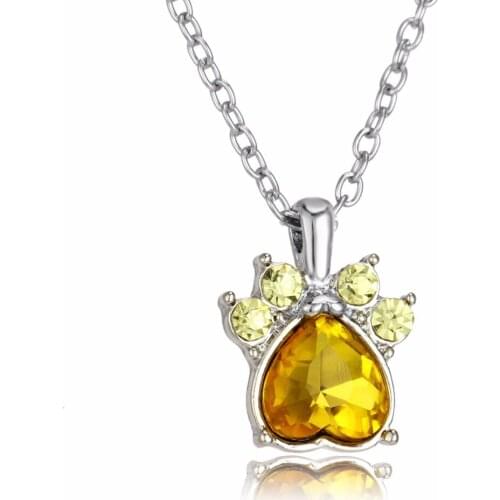 24PC/Lot Charm Crystal Birth Stone Paw Claw Prints Pendant November Necklace For Women Animals Dog Pet Lover Jewelry Gift Collar