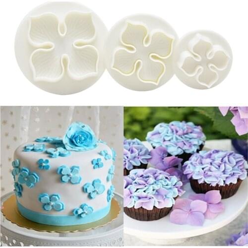 3pcs Fondant Plunger Flower Fondant Plastic Mold Home Bakery Floral Design Chocolate Mould Stamp Embosser