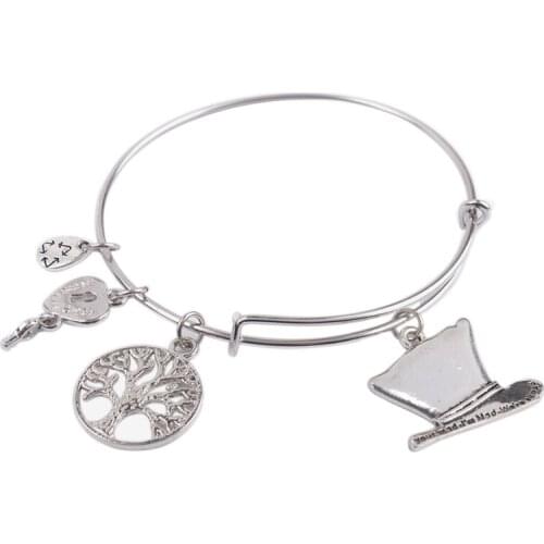 5PCS Fashion Expandable Wire Bangle Mad Hat alloy Charm Bracelet #92083