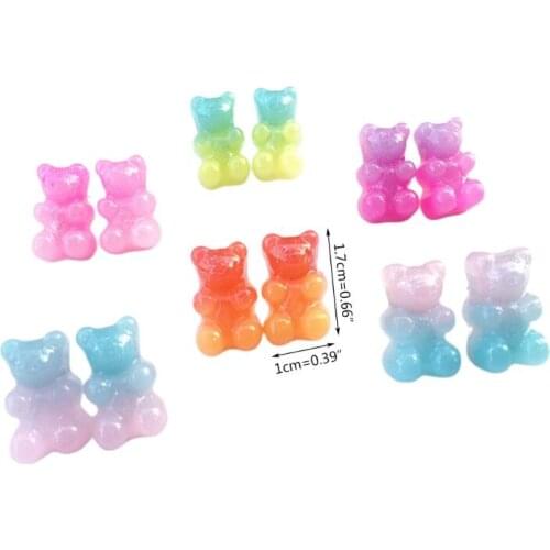 6 Pair Fashion Lovely Candy Color Cartoon Resin Gummy Bear Ear Studs Earrings F3MD