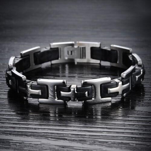 TrustyLan Classic Cross Mens Bracelets Stainless Steel Silicone Bracelet Men Male Jewelry Friendship Mens Bangles 2018 Armband