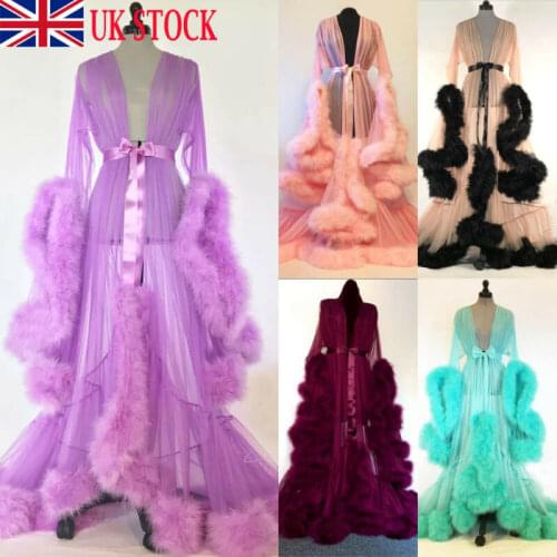 UK Long Lace Kimono Robes Dressing Gown Wedding Bridesmaid Sleepwear Bathrobe