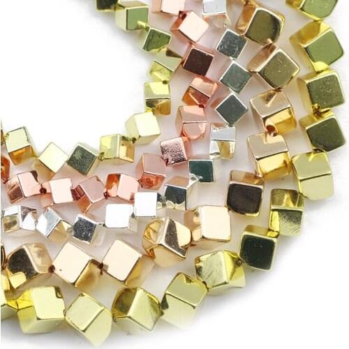 Diagonal Square Cube Rose Gold 4/6MM Natural Stone Hematite Spacer Loose Beads For Jewelry Making Handmade DIY Bracelets Pendant