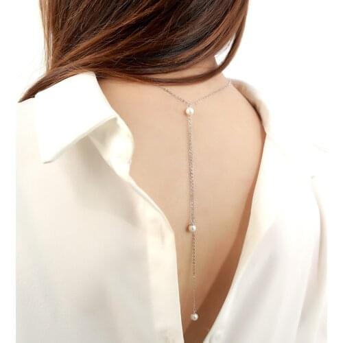 Elegant 925 Sterling Silver Long Tassel Necklace For Women Fine Jewelry, Simulated Pearl Woman Necklaces Back Chain Accessories