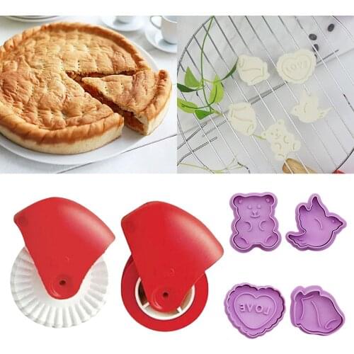 Pizza Pie Lattices Decoration Biscuit Mould with 2Pcs Pastry Wheel Decorators Cookie Cutter DIY Cake Decoration Accessories