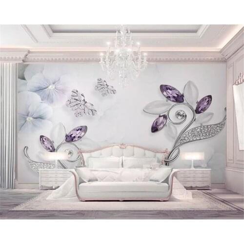 Beibehang Custom photo mural wallpaper purple diamond flower butterfly 3d HD jewelry TV background wall wallpaper for walls 3 d
