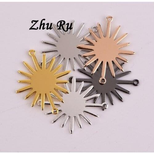 10pcs ZHU RU 26.6*22.3mm Glossy sunflower Bracelets Charm sun flower shape Pendants Jewelry Making Findings DIY Charms Handmade