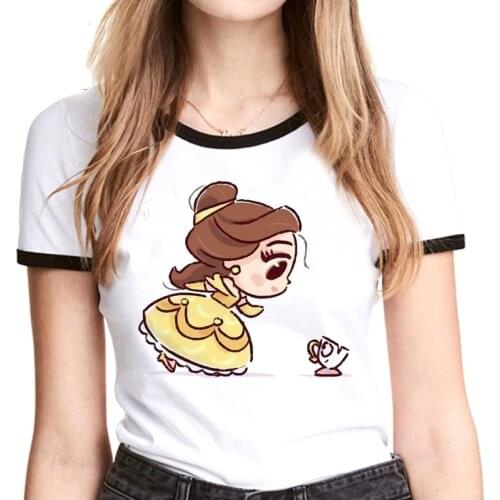 Disney Cartoon T Shirt Women Kawaii Disney Princess Graphic Tees Unisex Cute Anime Graphic Tees Vogue Harajuku Tshirt Female