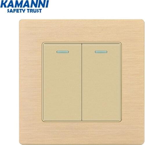 KAMANNI 2 Gang 2 Way Luxury Light Switch On / Off Wall Switch Interruptor Aluminum alloy Gold Panel free shipping AC 110~250V