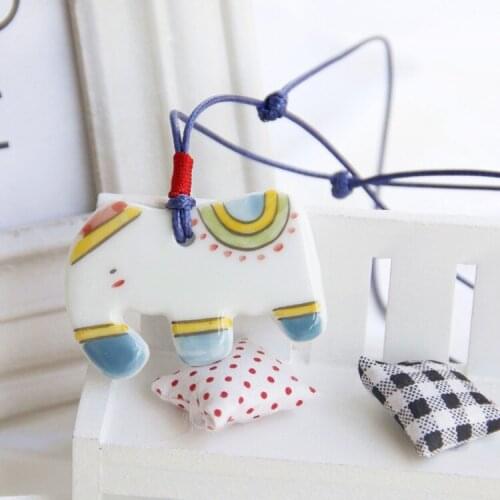 Ceramic Necklaces Cute Cartoon Elephant Pendants Handmade Fashion Jewelry For Girls and Women Long Sweater Chain Wholesale