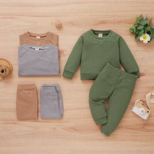 2PCS Winter Autumn Toddler Baby Clothing Set Cotton Casual Solid Long Sleeve Sweatshirt Tops+Pants Trousers Suit For Girls Boys