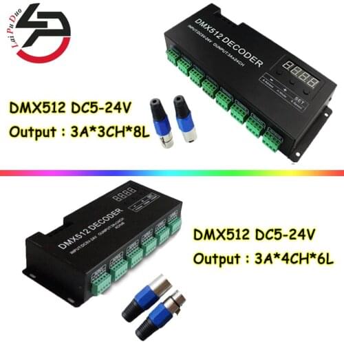 Laipuduo DMX512 DC5-24V 3A 3CH 4CH Decoder RGB RGBW 24 Channel Decoder LED Controller For LED Strip Light