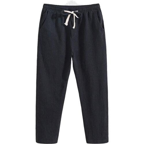 Linen nine-point pants mens cotton and linen harem pants loose large size casual pants summer thin straight-leg pants fat trend