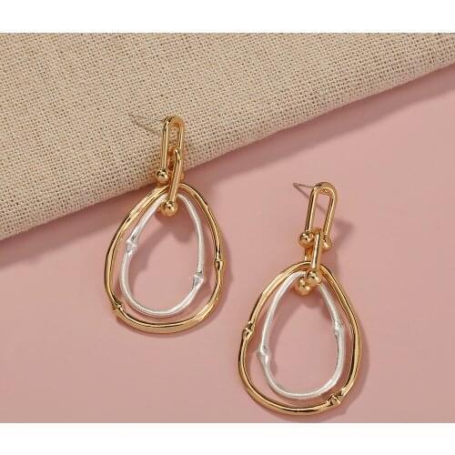 Fashion Statement Water Drop Dangle Earrings For Women Alloy Double Circle Ear Stud Aesthetic Eardrop Luxury Jewelry Charm Gift