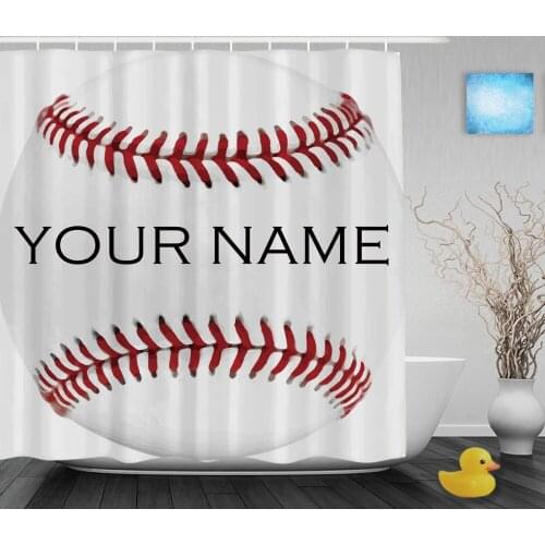 Personalized Sport Baseball White Shower Curtain Custom Your Name Bathroom Shower Curtains Polyester Fabric With Hook