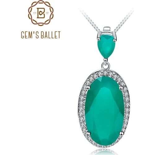 Gems Ballet 6.68Ct Natural Green Agate Gemstones Pendant Necklace 925 Sterling Silver Elegant Fine Jewelry For Women