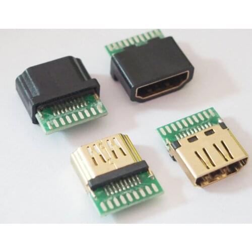 10set/lot Gold Plated HDMI Female Socket Connector A Type with PCB Board with shell