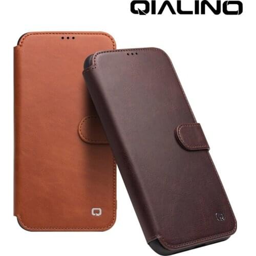 Qialino Genuine Leather Wallet Phone Case For Iphone11 Pro Luxury Button Card Slot Ultrathin Flip Cover For Iphone 11 Pro Max