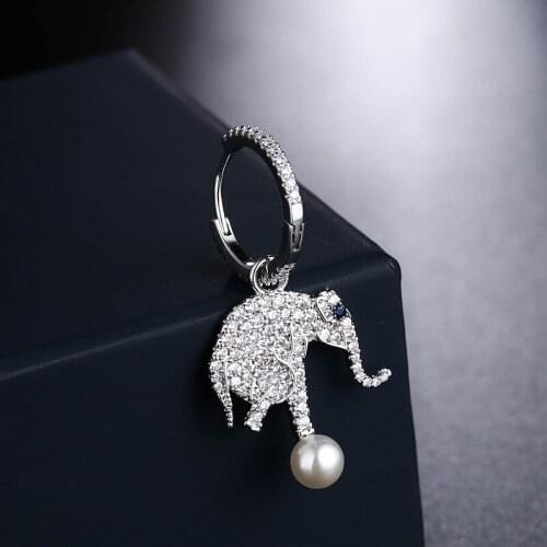 UMGODLY Luxury Brand 1PC Elephant Earrings with Pearl Cubic Zirconia Stones Women Jewelry Gift