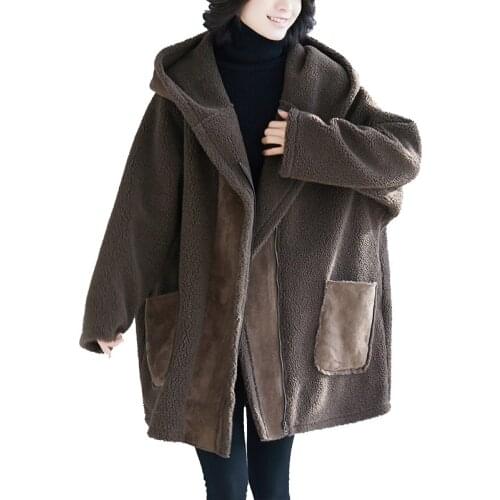 Lamb fur coat winter 200 extra large medium length 220 kg cotton clothes autumn loose cotton jacket hooded jackets womens