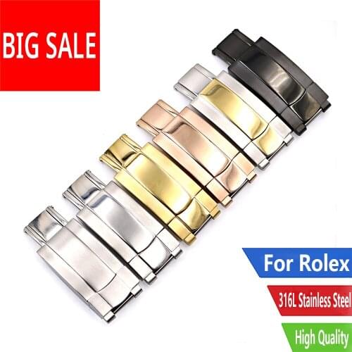 CARLYWET 16 x 9mm Silver Stainless Steel Replacement Watch Clasp For Rolex Datejust GMT Submariner Bracelet Rubber Leather Band