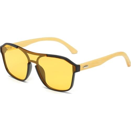 Yellow Bamboo Sunglasses Women Oversized Square Sunglasses Fashipn One Piece Men Gafas Shade Mirror Black Clear Lens