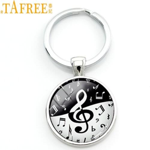 TAFREE Stylish treble clef wave key chain creative yin yang black white musical notes keychain musician music fans jewelry KC610