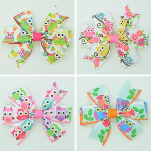 SUPWRF 3.1'' OWL animal cute Girls Hair Bow With Clip Boutique Printed Ribbon headwear diy wholesale 20 PCS T0929