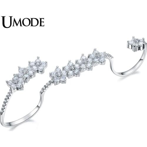 UMODE Brand New White Gold Color Gorgeous Adjustable Micro Simulated Pave Four Finger Rings For Women Jewelry AUR0304