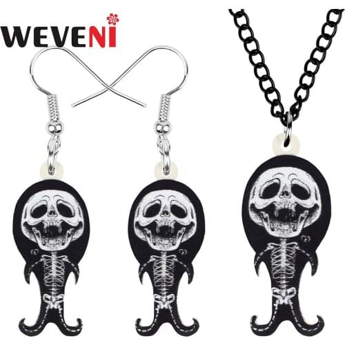 WEVENI Acrylic Halloween Evil Skull Jewelry Sets Long Earrings Necklace For Women Girls Kids Novelty Festival Gift Accessories