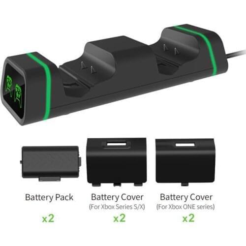 Dual Wireless Controller Charger Charging Station with 1200MAh Battery Pack USB Cable For XBOX One X/S