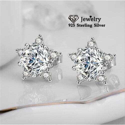 CC Stud Earrings For Women Star 925 Silver Cubic Zirconia Classic Jewelry Bridal Wedding Trendy Engagement Drop Shipping CCE665