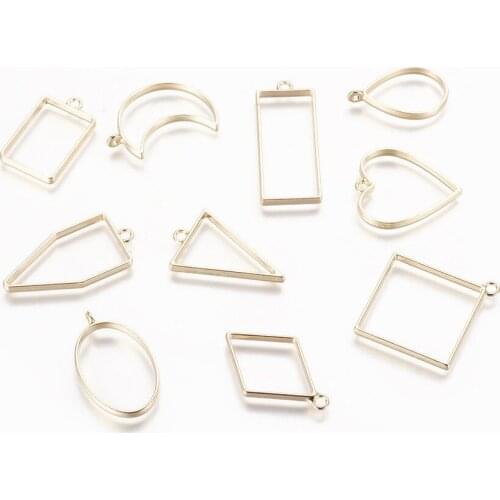 Metal Thin Line Heart /rectangle/rhombus/triangle Shape Pendant Hollow Frame Charm with Hole DIY Jewelry Making 5 sets