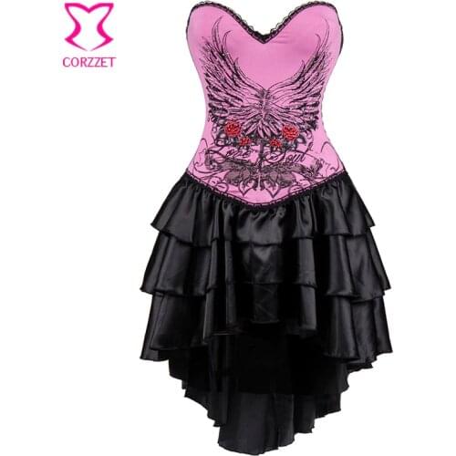 Pink Beauty Pattern Cotton Push Up Gothic Corset Sexy Women Corsets And Bustiers Swallowtail Burlesque Dress Steampunk Clothing