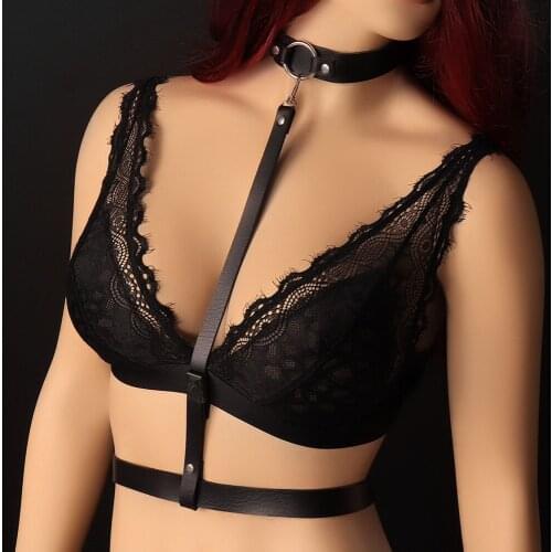 Restrain Neck Womens Belt Hollow Bra Punk Gothic Style Leather Garters Suspender Waist Size Sword belt Erotic Lingerie Fetish