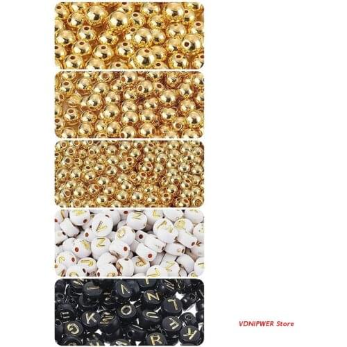 Golden Black White Spacer Beads Assortments Seamless Smooth Loose Beads for DIY Jewelry Making Crafts Charms
