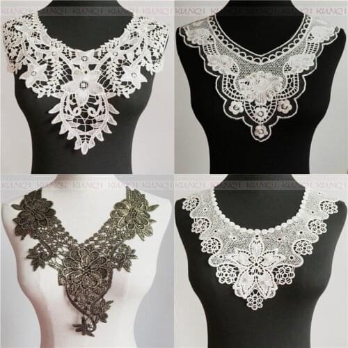 1 Embroidered Cotton Lace Neckline Collar Applique Motif Patches Scrapbooking Embossed Sewing Accessories NC18