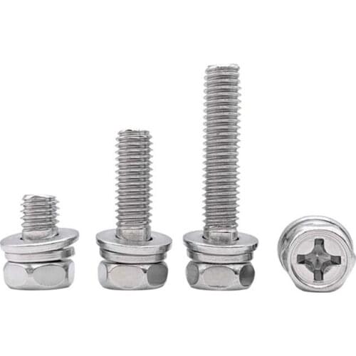 10pcs M6 outer hex Phillips screws spring pad washer combination screw mechanical bolts steinless steel bolt 10mm-60mm long