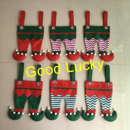 100pcs/lot New Arrival non woven 6 styles Christmas elf pants stocking elf candy bag for kids X-mas decoration