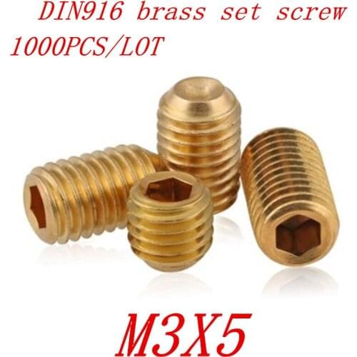 1000Pcs DIN916 m3x5 Brass Cup Point Grub Hex Socket Set Screws Brass Allen Head Hex Socket Srews