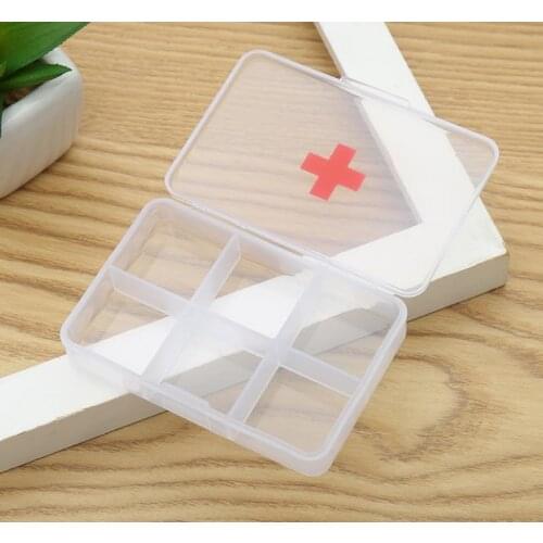 200pcs 6 Compartment Transparent Pill Box Medicine Container Storage Box Pill Parts Organizer Case SN2790