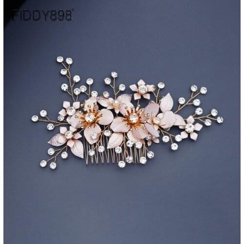 2020 New Rose Gold Bridal Hair Comb With Flowers Crystals Hand-Made Wedding Party Head Piece Free Shipping HS-J6283