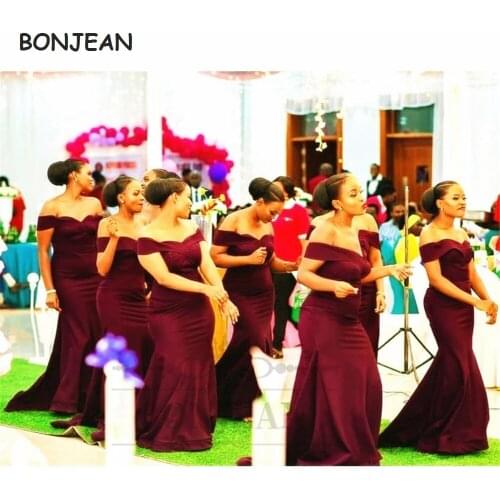 2021 Mermaid Off the Shoulder Bridesmaid Dresses Long South African Bridesmaid Dress Black Girls Wedding Party Gowns
